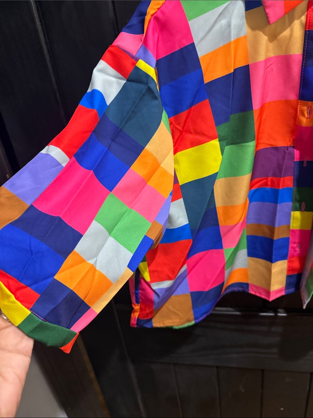 SHEIN Multicolor Checkered Cropped Button-Up Top - Picture 3 of 4